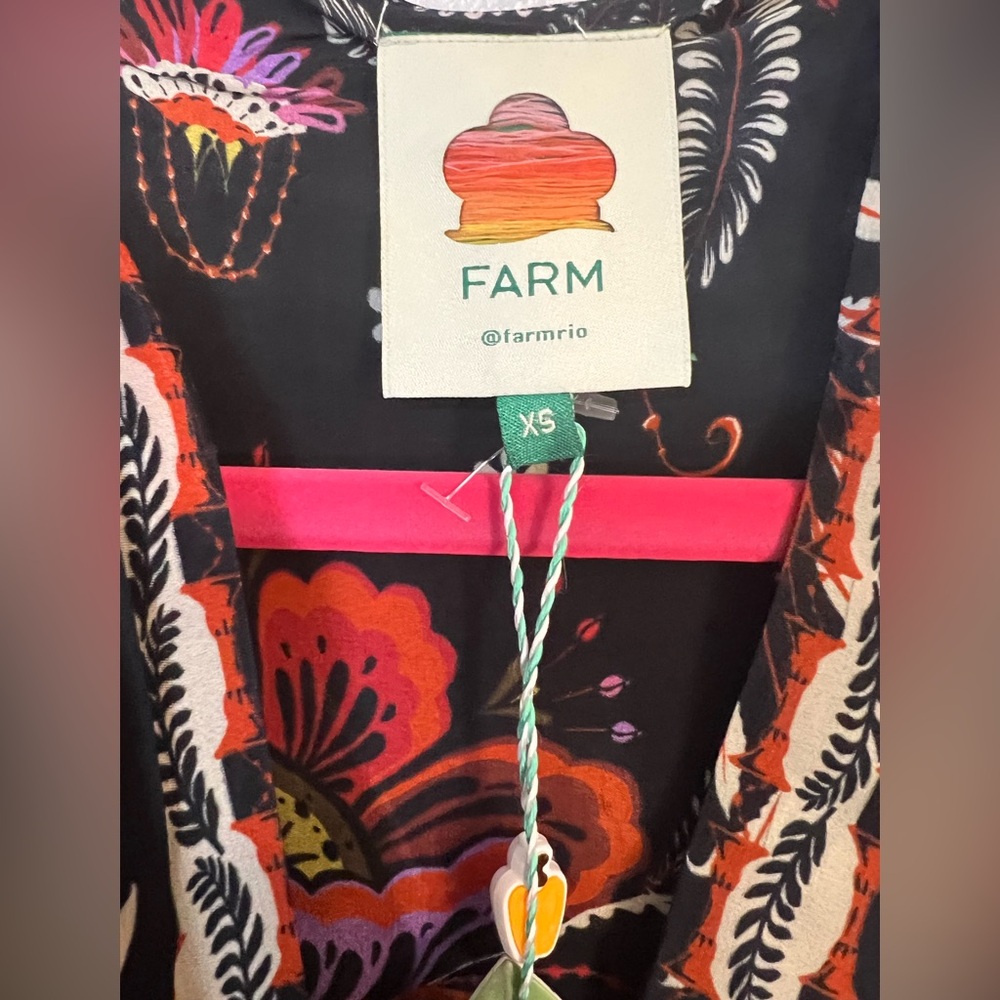Farm Rio NWT Garden Print Black Long Sleeve Floral Mirror Beaded Button Blouse - Picture 8 of 14